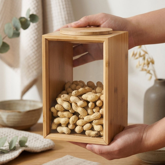 Glass & Wood Jar Large